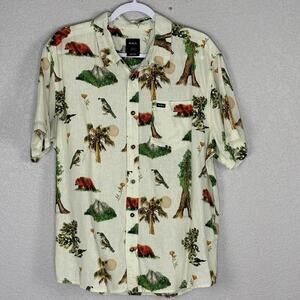 NWOT RVCA Men’s Easy Fit Artifacts Button Up Shirt Short Sleeves Linen Size L